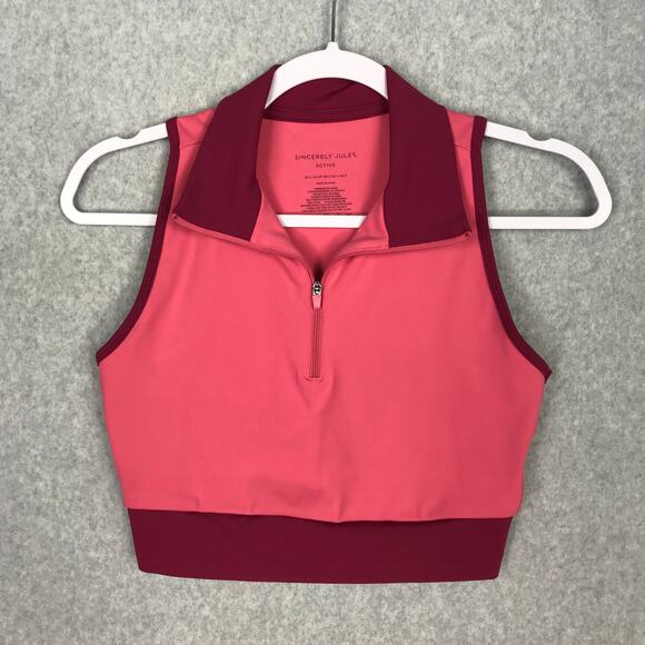 Sincerely Jules Crop Top Women Small Pink Polo Tank Yoga Performance Golf Tennis - Picture 1 of 7